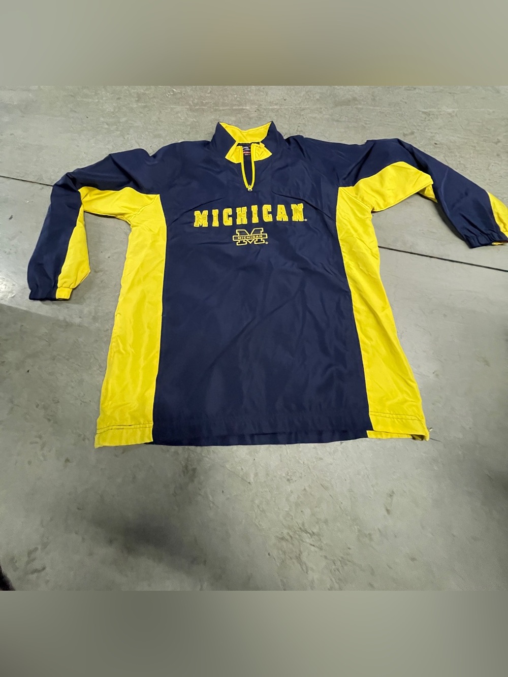Vintage Michigan Wolverines Pullover Mens M Blue Yellow Windbreaker 1/4 Zip